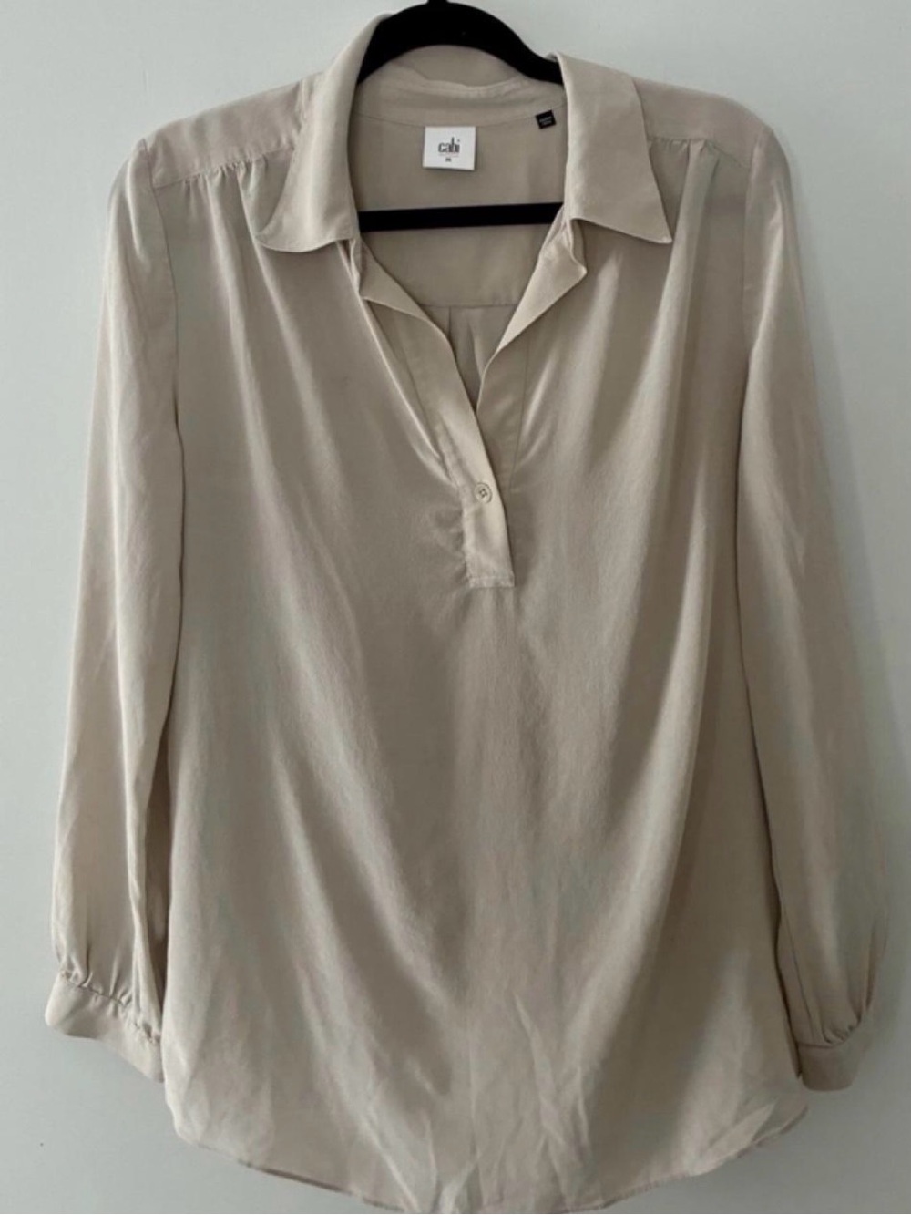 Cabi silk popover blouse tan ivory medium
